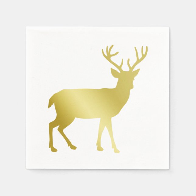 Gold Stag Deer Christmas Napkins (Front)