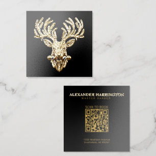 Gold Stag Razor Barber Shop Logo Hair Stylist Foil Spot Gloss Business Cards