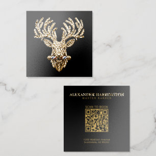 Gold Stag Razor Barber Shop Logo Hair Stylist Raised Spot UV Business Card