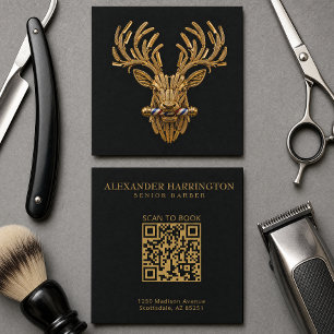 Gold Stag Razor Barber Shop Logo Hair Stylist Square Business Card