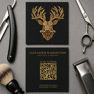 Gold Stag Razor Barber Shop Logo Hair Stylist Square Business Card