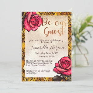 Gold Stained Glass Roses Beauty and The Beast Invitation