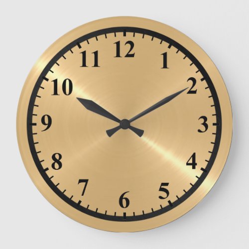 Gold Stainless Shiny Steel Metal Look Large Clock