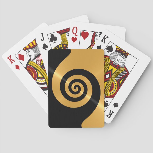 Gold Stainless Steel Metal with Spiral Pattern 2 Poker Cards (Back)