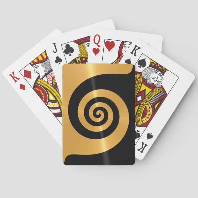 Gold Stainless Steel Metal with Spiral Pattern 3 Poker Cards (Back)