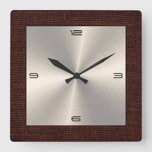 Gold Stainless Steel Modern Burlap Border Square Wall Clock