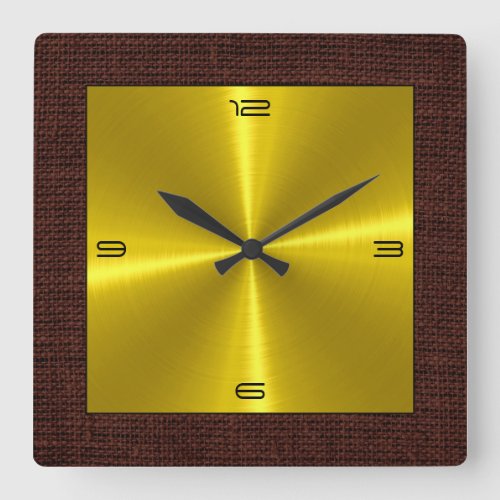Gold Stainless Steel Modern Burlap Border Square Wall Clock