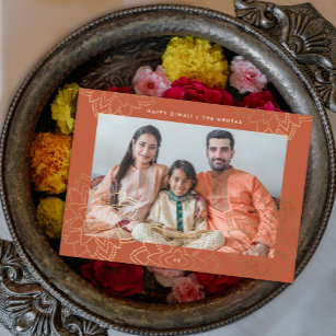 Gold stamp lotus Happy Diwali Photo Card