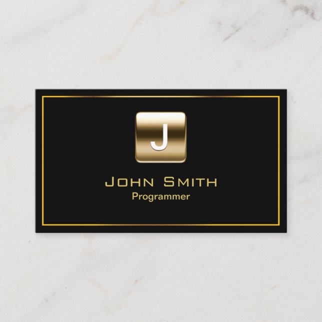 Gold Stamp Programmer Dark Business Card (Front)
