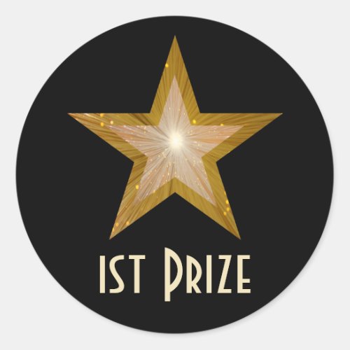 Gold Star 1st Prize round sticker black