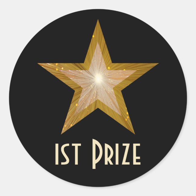 Gold Star '1st Prize' round sticker black (Front)