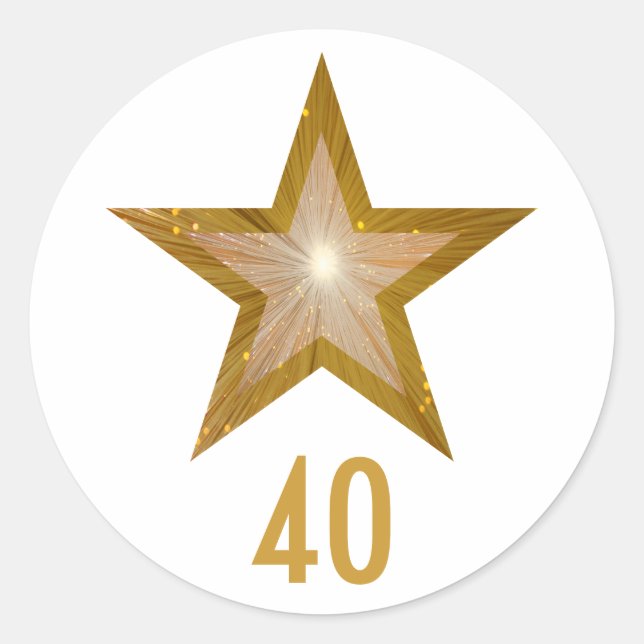 "Gold" Star "40" age round sticker white (Front)
