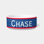 Gold Star American Ceramic Pet Bowl<br><div class="desc">Gold Star American- gold stars with blue background,  red and white stripe,  red lettering for July 4 Independence Day</div>