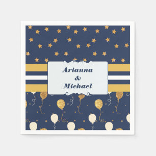 Gold Star Balloons Navy Personalized Custom Names Paper Napkins