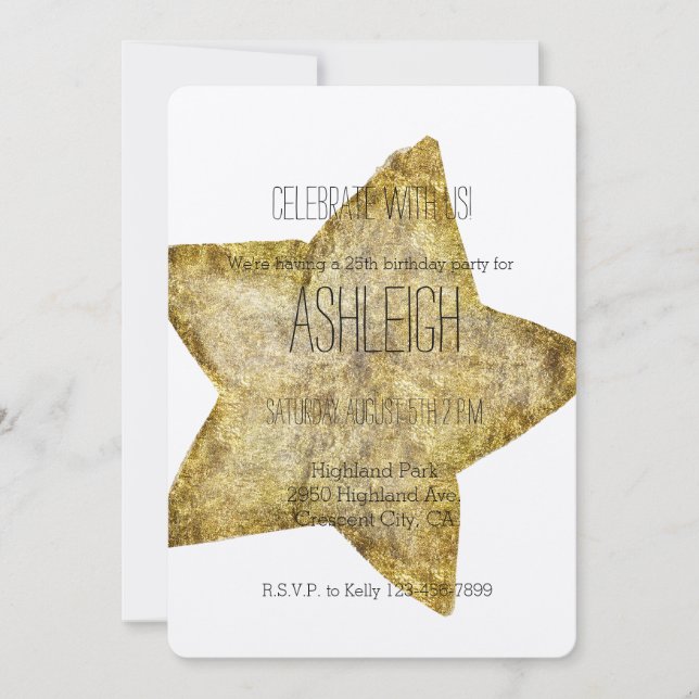 Gold Star birthday Invitation (Front)