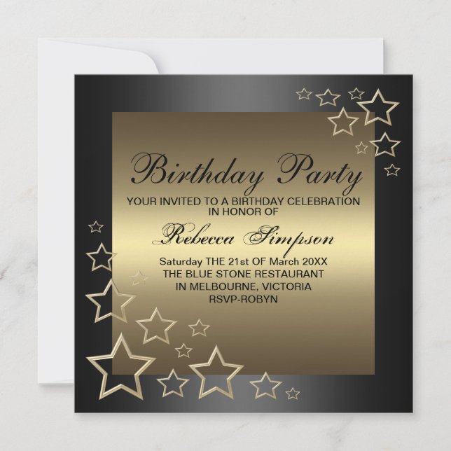Gold Star Birthday Invitation (Front)