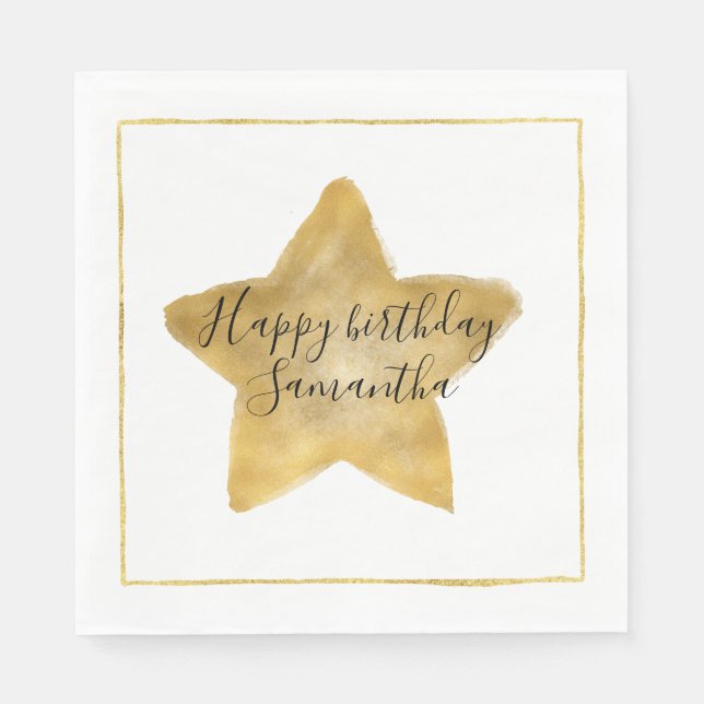Gold Star Birthday Paper Napkins (Front)