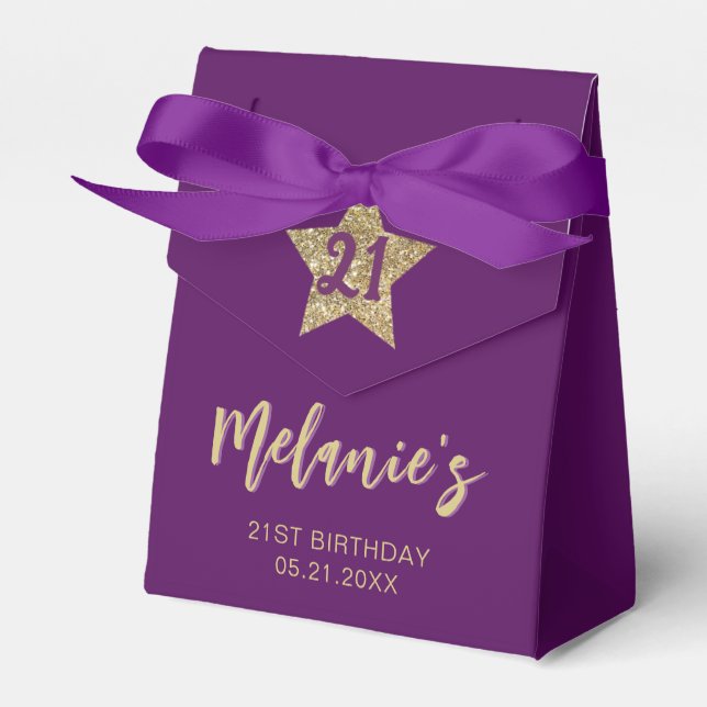 Gold Star Birthday Thank You Purple Favor Boxes (Front Side)