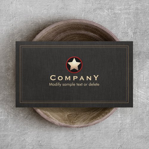 Gold Star Logo Faux Black Linen Business Card