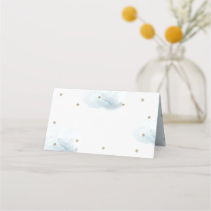 Gold Star & Blue Cloud Baby Shower Blank Place Card
