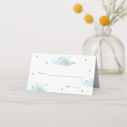 Gold Star  Blue Cloud Baby Shower Place Card
