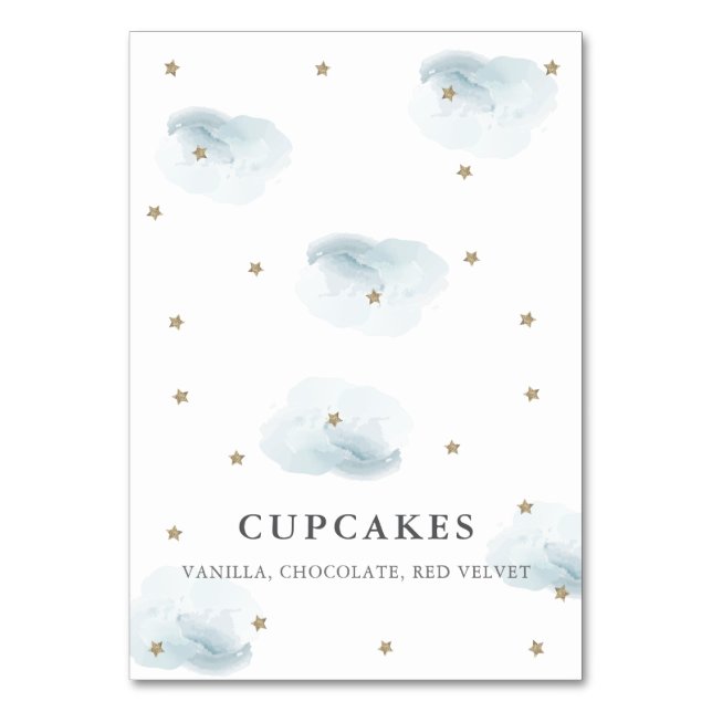 Gold Star & Blue Cloud Baby Shower Place Card (Front)