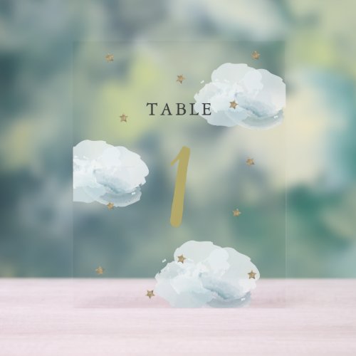 Gold Star  Blue Cloud Baby Shower Table Number Acrylic Sign