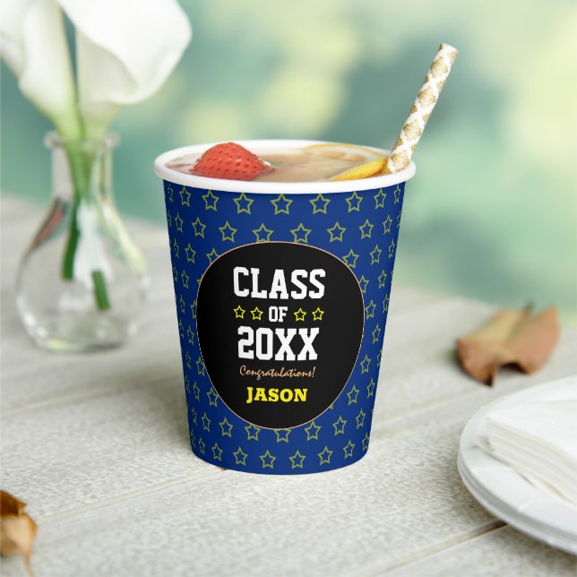 Gold Star /Blue Graduating Class Year Paper Cups (Insitu)