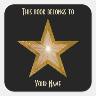 "Gold" Star bookplate sticker blaxk