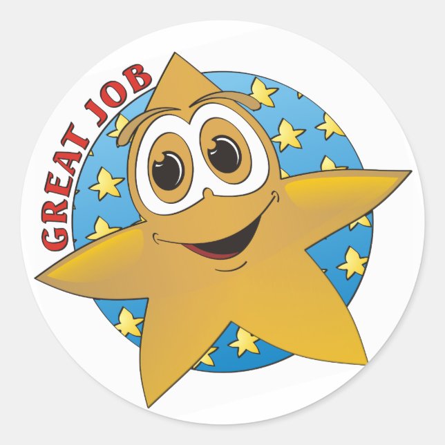 Gold Star Cartoon Classic Round Sticker (Front)