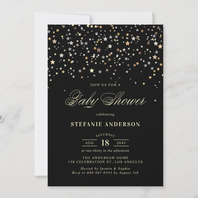 Gold Star Confetti Baby Shower Invitation (Front)