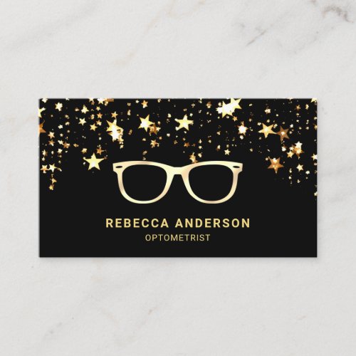 Gold Star Confetti Black Gold Eye Glasses Optician Business Card