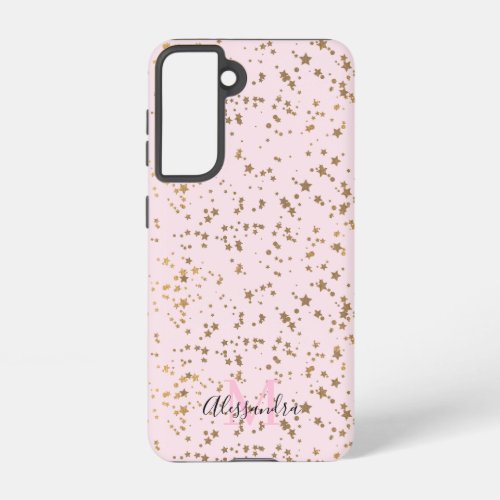 Gold Star Confetti Blush Pink Chic Samsung Galaxy S21 Case