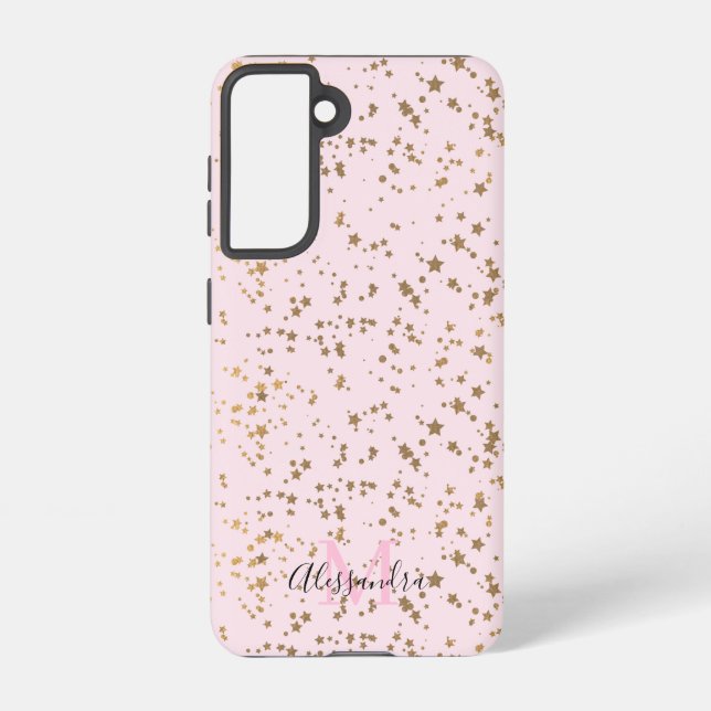 Gold Star Confetti Blush Pink Chic Samsung Galaxy Case (Back)