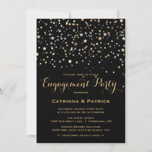 Gold Star Confetti Engagement Party Invitation