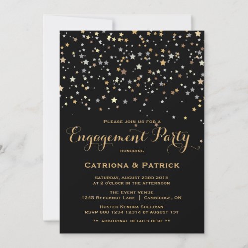 Gold Star Confetti Engagement Party Invitation