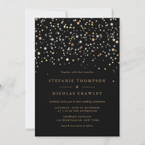 Gold Star Confetti Modern Wedding Invitation