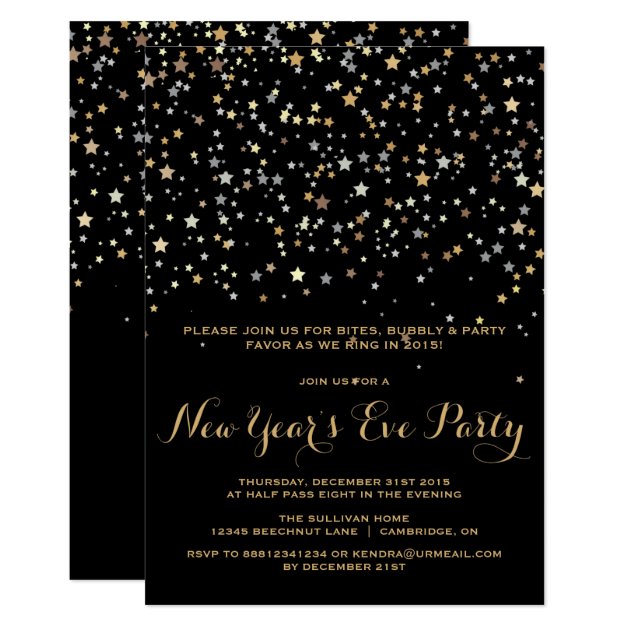 GOLD STAR CONFETTI NEW YEAR'S EVE INVITATION