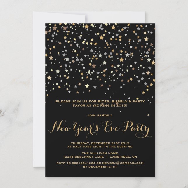 GOLD STAR CONFETTI NEW YEAR'S EVE INVITATION (Front)