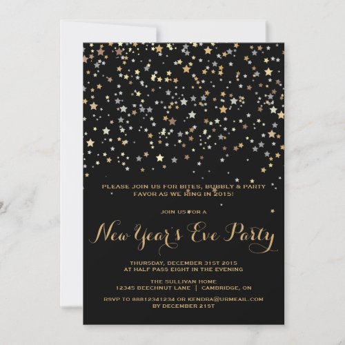 Gold Star Confetti New Years Eve Party Invitation