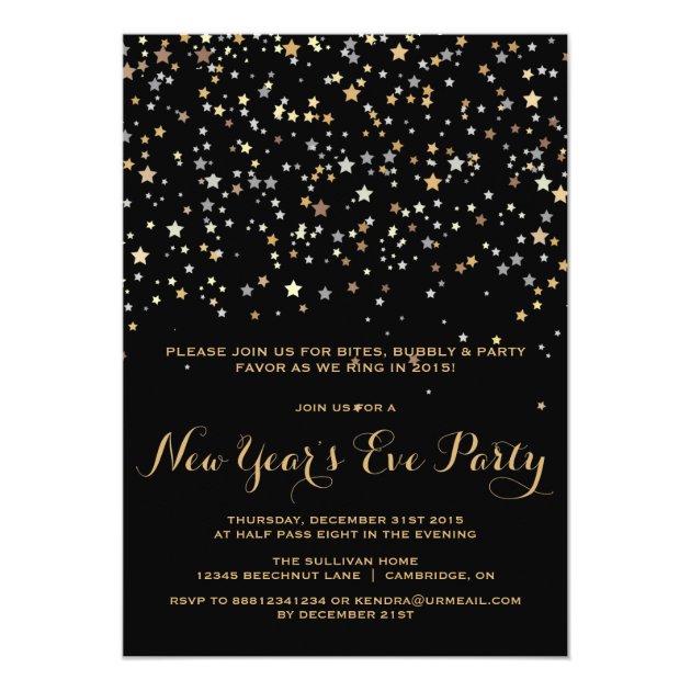 Gold Star Confetti New Year's Eve Party Invitation