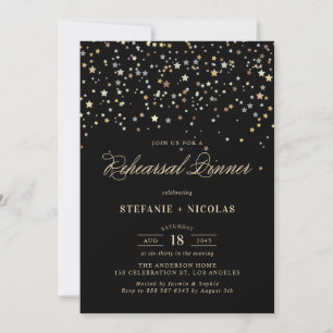 Gold Star Confetti Rehearsal Dinner Invitation