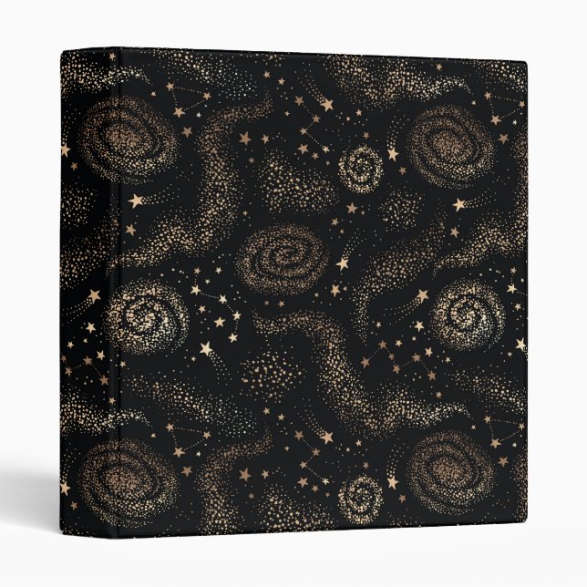 Gold Star Constellation Galaxy Pattern 3 Ring Binder (Front/Spine)