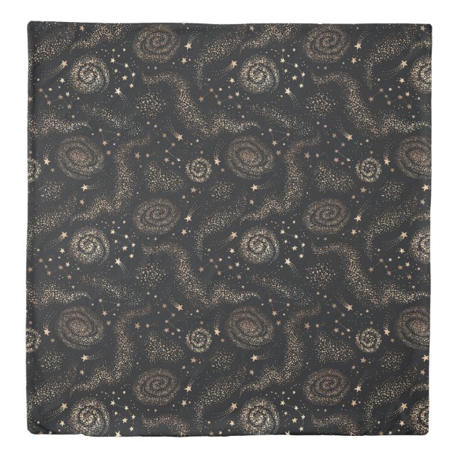Gold Star Constellation Galaxy Pattern Duvet Cover (Front)