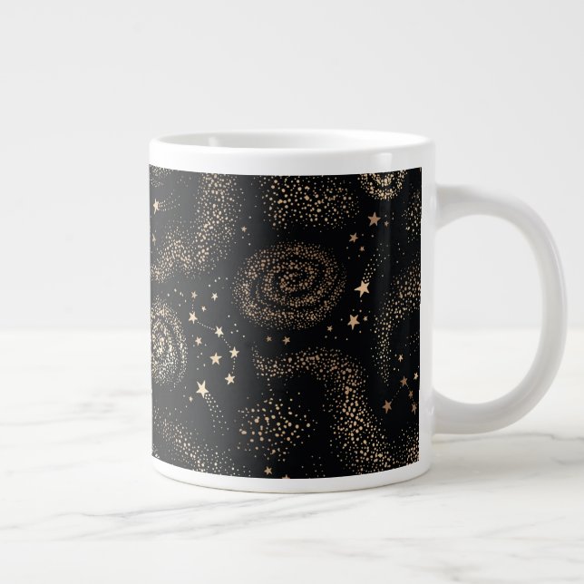 Gold Star Constellation Galaxy Pattern Giant Coffee Mug (Right)