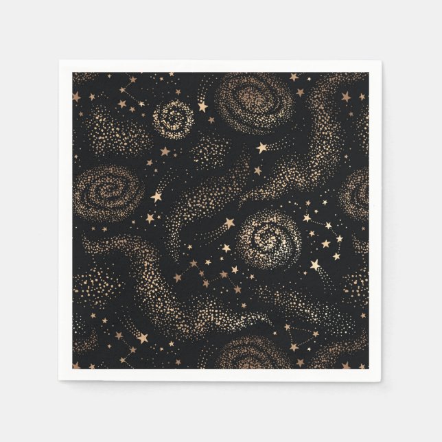 Gold Star Constellation Galaxy Pattern Napkins (Front)