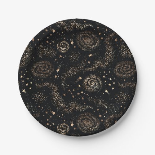 Gold Star Constellation Galaxy Pattern Paper Plates