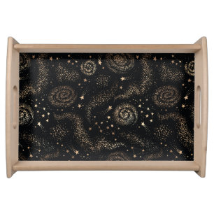 Gold Star Constellation Galaxy Pattern Serving Tray