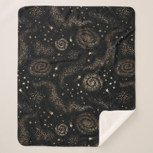 Gold Star Constellation Galaxy Pattern Sherpa Blanket