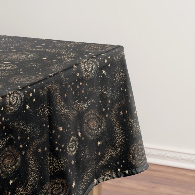 Gold Star Constellation Galaxy Pattern Tablecloth (In Situ)